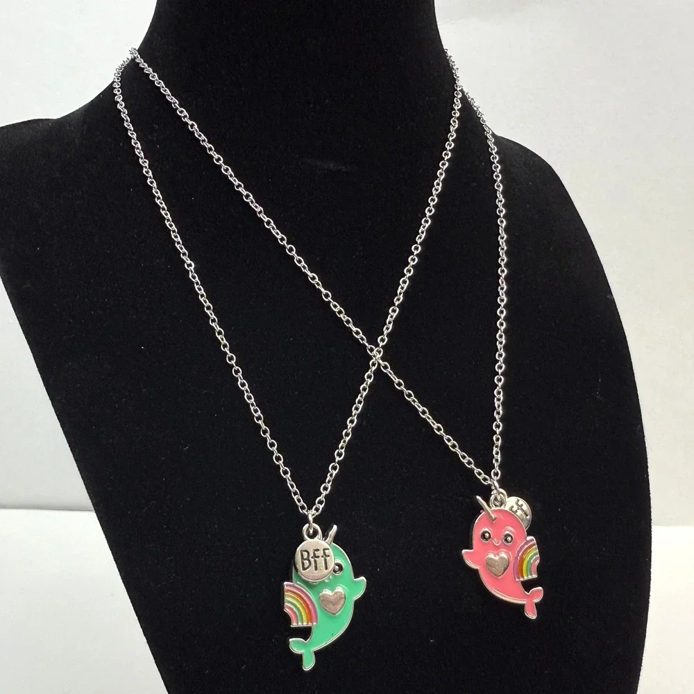BFF Narwhal Best Friends Forever Charm Pendant Necklace Girls Jewelry Set of 2